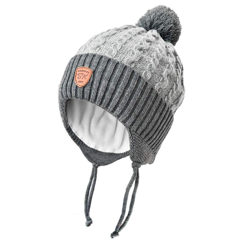 SOMALER Toddler Baby Boy Winter Beanie Hat Infant Kids Warm Fleece Lined Earflap Knit Fur Pom Pom Hat Snow Cap - Image 1